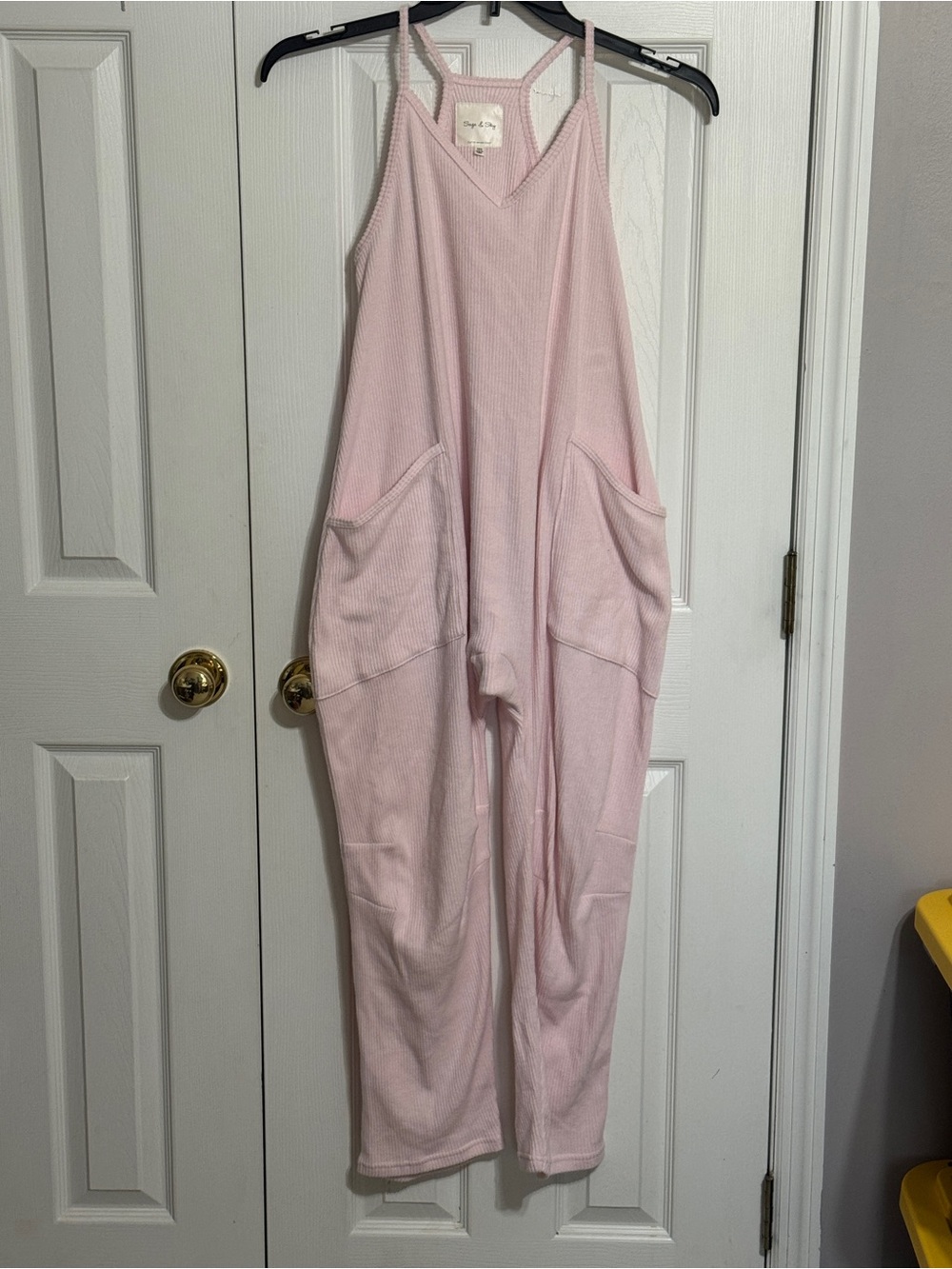 Light Pink Ribbed Cotton Jumpsuit